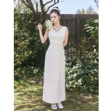 Darich 도트 개더 롱 원피스 WHT FS 사이즈