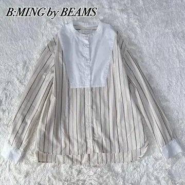 B:MING by BEAMS 스트라이프 부잠 밴드 카라 셔츠