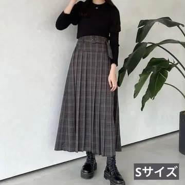 [ idem ] belted pleats check skirt