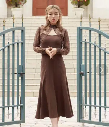 Darich 레이스 콤비 리브 원피스