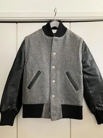 Used SKOOKUM 소매 가죽 바시티 자켓 그레이 사이즈 32