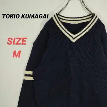 TOKIO KUMAGAI 스웨터 V넥 칠드런 니트 두꺼운 원단 남성용