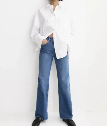 H&M 와이드 하이 데님 데님 블루 34
