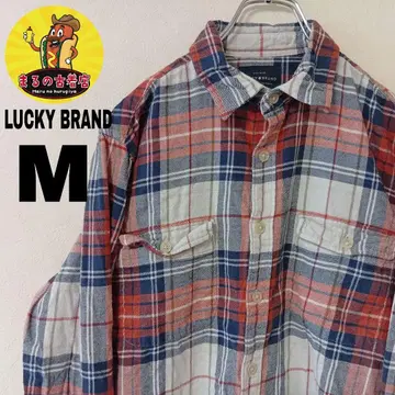 USA 구제 의류 LuckyBrand 플란넬 셔츠 M 오렌지 네이비 체크