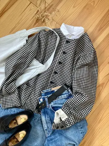 nest Robe 노카라 체크 자켓