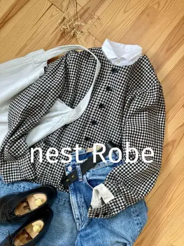 nest Robe 노카라 체크 자켓