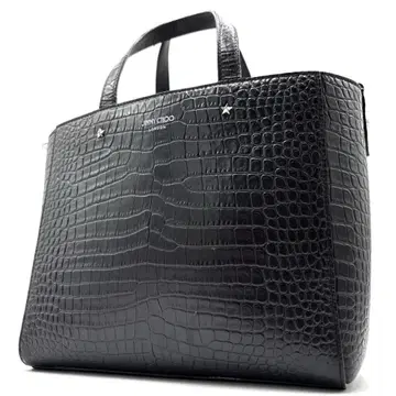 [컨디션 최상] 지미추 페가시 핸드백 2way 악어 엠보싱 블랙 가죽