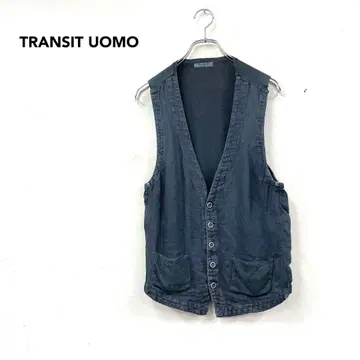 TRANSIT UOMO 이소재 절개 베스트 짙은 그레이 린넨 sizeS