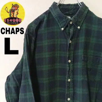 USA 구제 의류 CHAPS 플란넬 셔츠 L 그린 블랙 체크