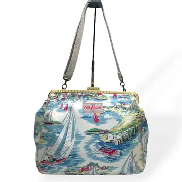고품질 Cath Kidson 레어 숄더백 가마구치 블루 캔버스