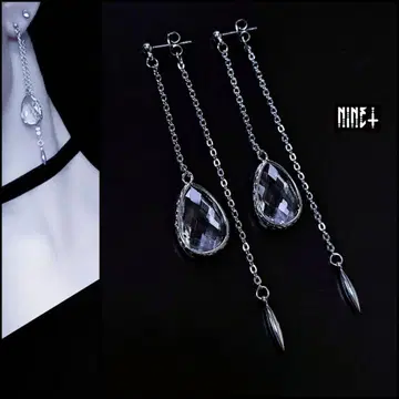 1008 롱 귀걸이 실버 액세서리 귀찌 크리스탈 체인