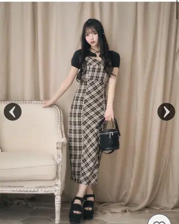 미셸 마카롱 앙상블 체크 원피스
