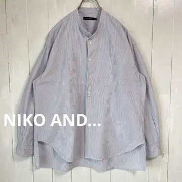 NIKO AND - 릴랙스 핏 노카라 스트라이프 셔츠
