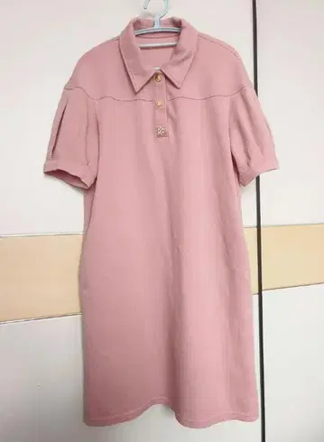 핑크 폴로 셔츠 스타일 반팔 원피스