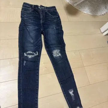 rienda 데미지 가공 다크 블루 스키니 데님