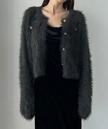 Louere 골드 버튼 샤기 니트 가디건