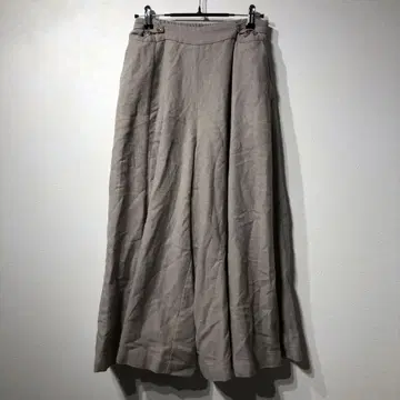 베이지 와이드 팬츠 버튼 포함 밴딩