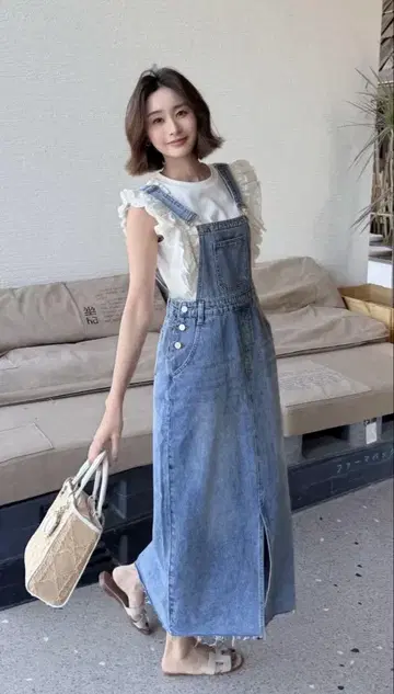 벌스데이 바쉬 데님 살로펫 원피스 작은 키도 괜찮아요
