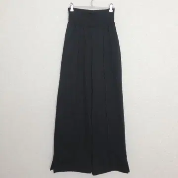 레이디 하이웨스트 와이드 팬츠 [M] 센터 플리츠 은색 버튼 속기모 블랙