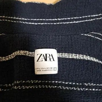 ZARA 네이비 스트라이프 숏 슬리브 셔츠 L