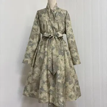 기모노 리메이크 L 사이즈 본고장 오시마 명주 플레어 코트 원피스