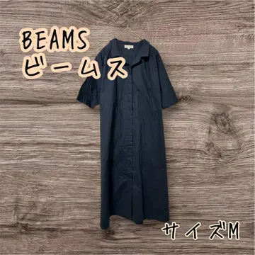 BEAMS 빔즈 네이비 반팔 히든 버튼 셔츠 원피스 36