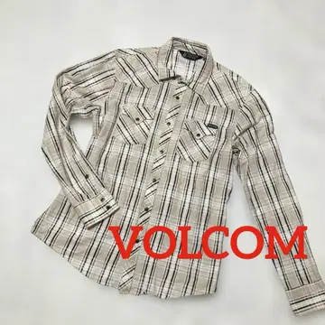 VOLCOM 체크 무늬 플란넬 셔츠 긴팔 옅은 그레이 코튼 기모 M