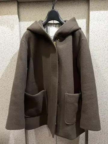 매킨토시 철학 후드 부착 브라운 울 코트