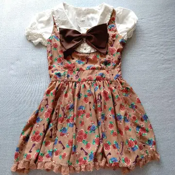 LIZ LISA 꽃무늬 미니 원피스 반팔 브라운 리본