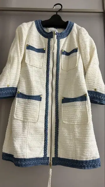 미사용 데님 트위드 노카라 자켓