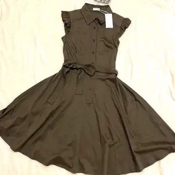 매킨토시 철학 원피스 프릴 허리 리본 카키 36