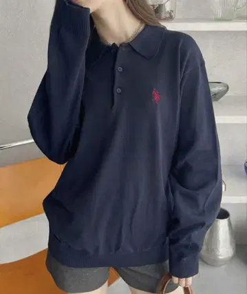U.S. POLO ASSN. 긴팔 원포인트 가을 니트 피케 셔츠