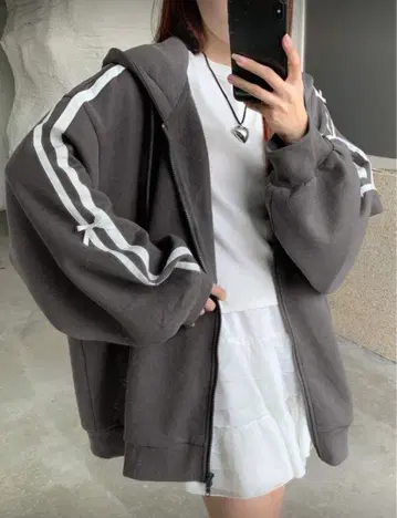 리본 포함 속기모 그레이 후드티