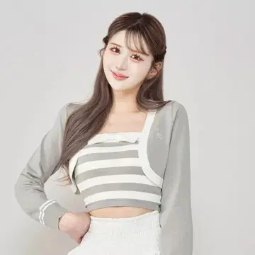 Darich 레이어드 보더 니트 앙상블 그레이