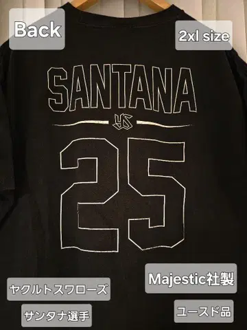 도쿄 야쿠르트 스왈로스 산타나 선수 2XL 티셔츠 Majestic사제