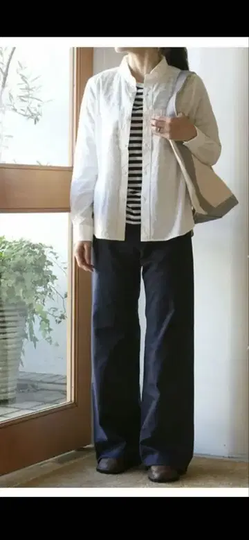 style+confort 팬츠 코튼 와이드 팬츠 허리 조절 가능