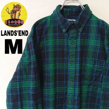 USA 구제 의류 LANDS'END 플란넬 셔츠 M 그린 블랙 체크