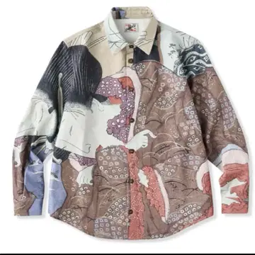 미개봉 karaku 우키요에풍 미인도 프린트 긴팔 코튼 셔츠