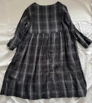 YARRA 야라 개더 롱 원피스 체크 린넨 내추럴 계열