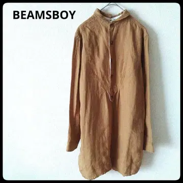 BEAMSBOY 린넨 소재 버튼 롱 셔츠 튜닉 카멜 색상