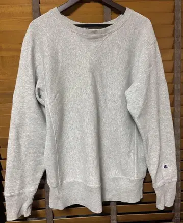 챔피온 리버스 위브 단색 파랑 복각 그레이 전면 V 밀리터리 L