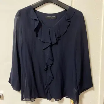 UNITED ARROWS 네이비 프릴 블라우스 긴팔