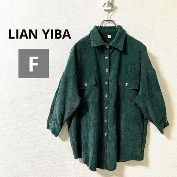 LIAN YIBA 코듀로이 셔츠 겉옷 7부 소매 그린 캐주얼 F