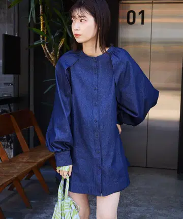 Kastane [ 2023SS 아이템 ] 케이프 슬리브 데님 블라우스