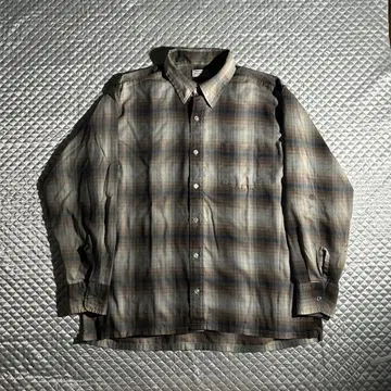 60s VINTAGE USA 옴브레 체크 긴팔 셔츠 블록 모자이크