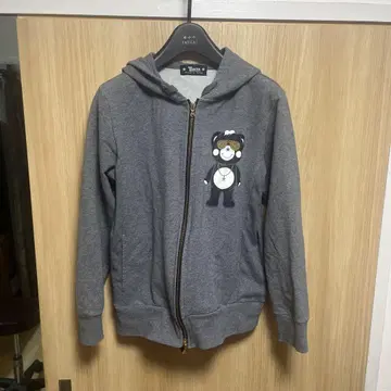 TANTA 곰 자수 풀 집업 후드티 그레이