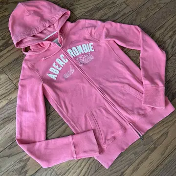 Abercrombie&Fitch 자수 로고 핑크 후드티 L Y2K