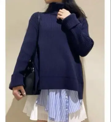 스나이델 네이비 터틀넥 니트 세트