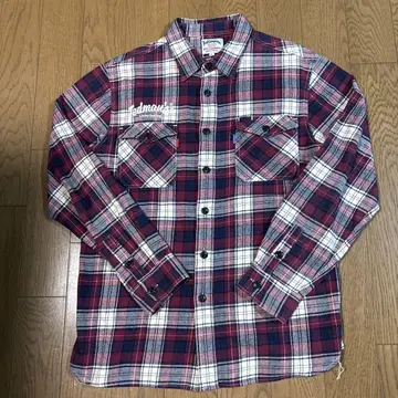 Tedman 빨간색과 네이비 체크 로고 자수 플란넬 셔츠 XL
