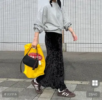 [ NUGU ] poik 벨벳 밴딩 롱 스커트
